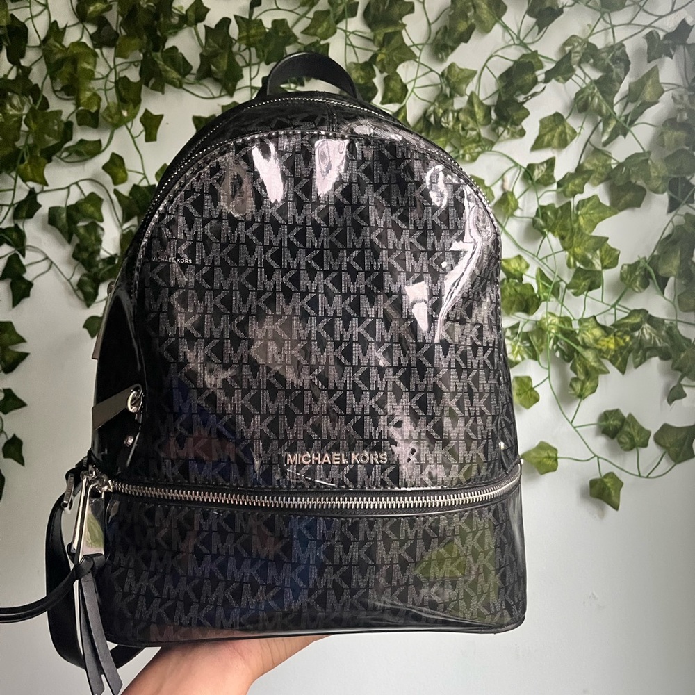 Micheal Kors black glossy backpack